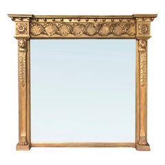 19th Century English Regency over the Mantle Mirror Featuring Lions