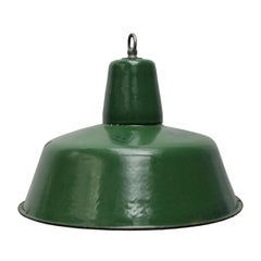 Light Green Enamel Vintage Industrial Pendant Lamps (2x)