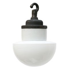 Porcelain Cast Iron Opaline Glass Industrial Hanging Lights