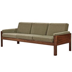 Scandinavian Sofa Rosewood and Green Fabric