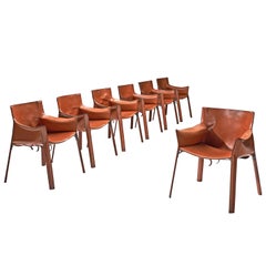 Giancarlo Vegni for Fasem Set of Seven Patinated Leather Chairs