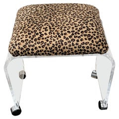 Mid-Century Modern Waterfall Lucite Stool or Bench with Faux Cheetah Fabric
