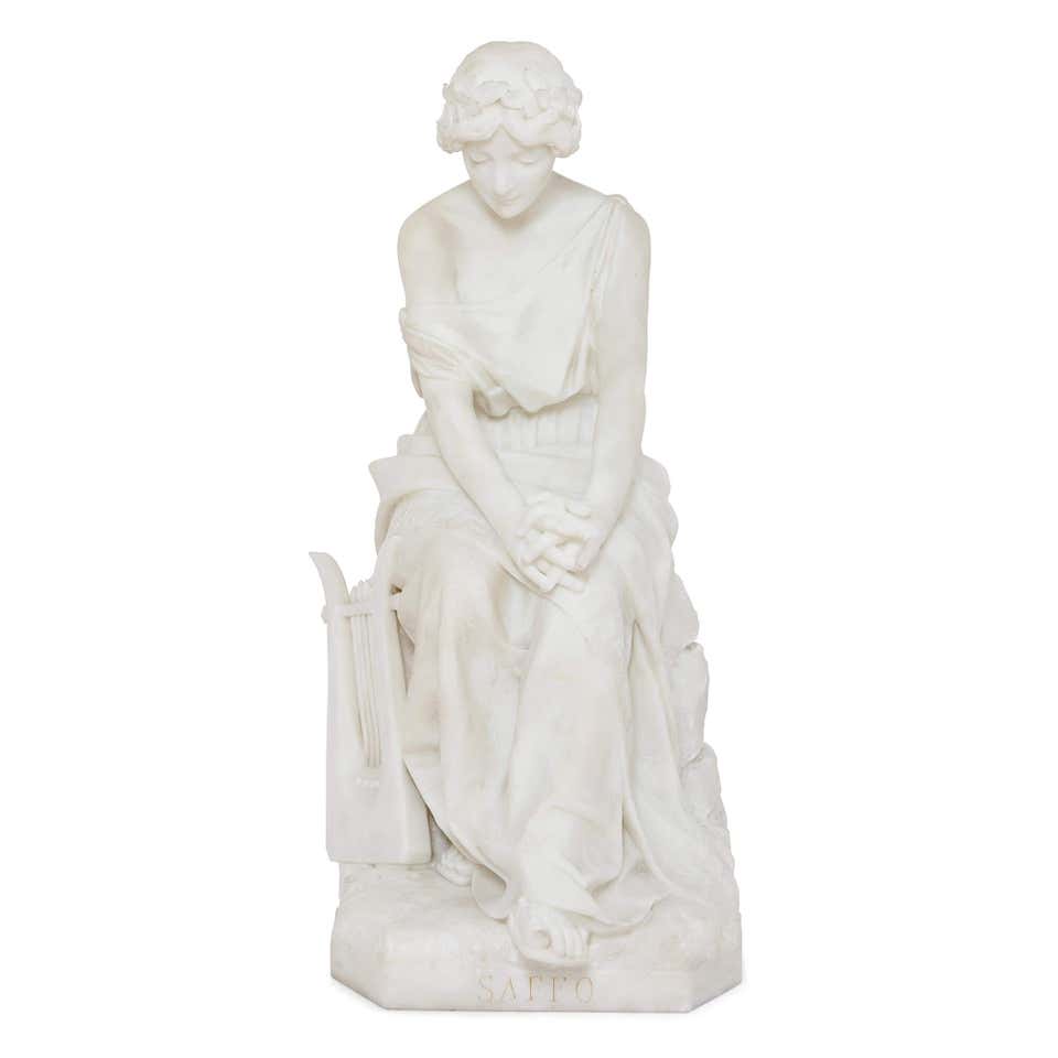 Neoclassical Style Italian Marble Sculpture of Seated Sappho For Sale