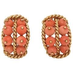 David Webb Pink Coral Gold Earrings