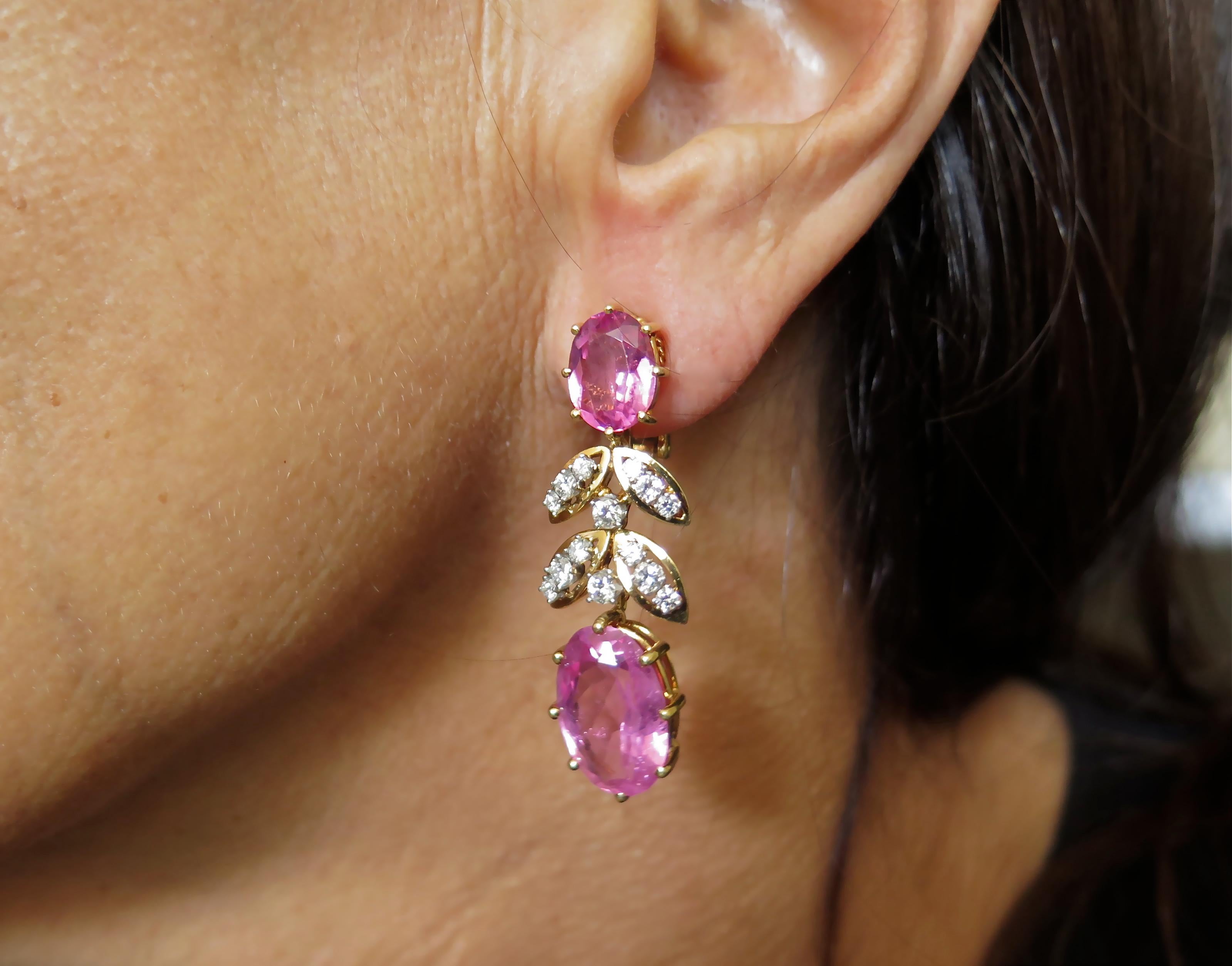 David Webb Pink Tourmaline, Platinum and Diamond Drop Earrings In Excellent Condition In New York, NY