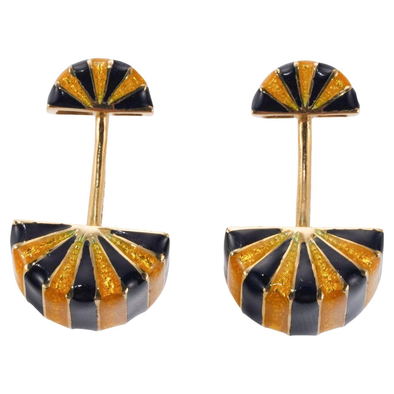 David Webb Pinwheel Enamel Gold Cufflinks For Sale