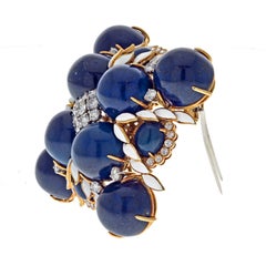 David Webb Platinum & 18K Gold 1960's Maltese Lapis, Enamel Cross Style Brooch