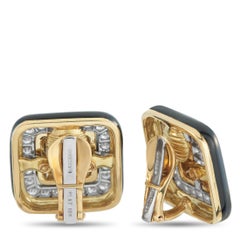 David Webb Platinum, 18K Gold 3.30ct Diamond, Enamel Square Earrings DW26-020426