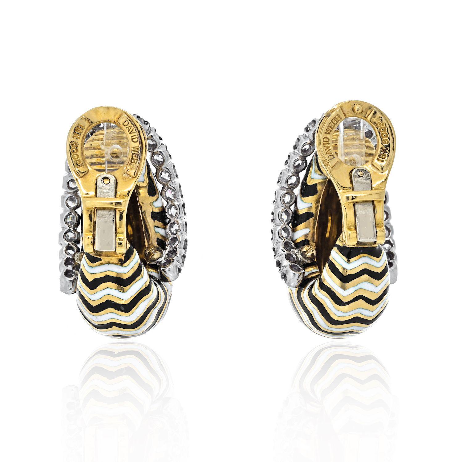 Modern David Webb Platinum, 18K Gold Diamond, The Vreeland Zebra Pattern Earrings