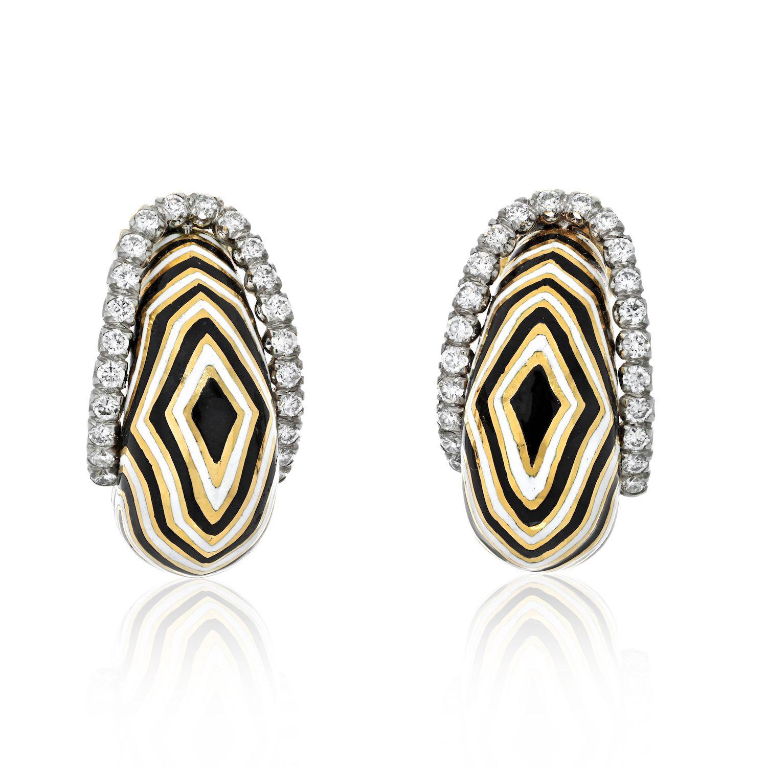 David Webb Platinum, 18K Gold Diamond, The Vreeland Zebra Pattern Earrings In Excellent Condition In New York, NY