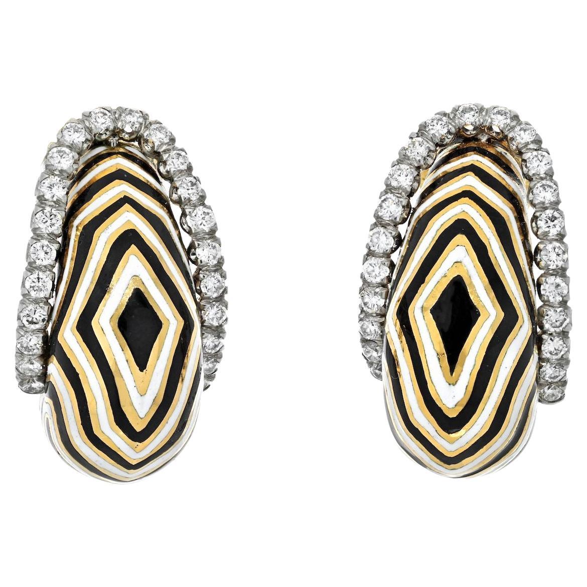 David Webb Platinum, 18K Gold Diamond, The Vreeland Zebra Pattern Earrings