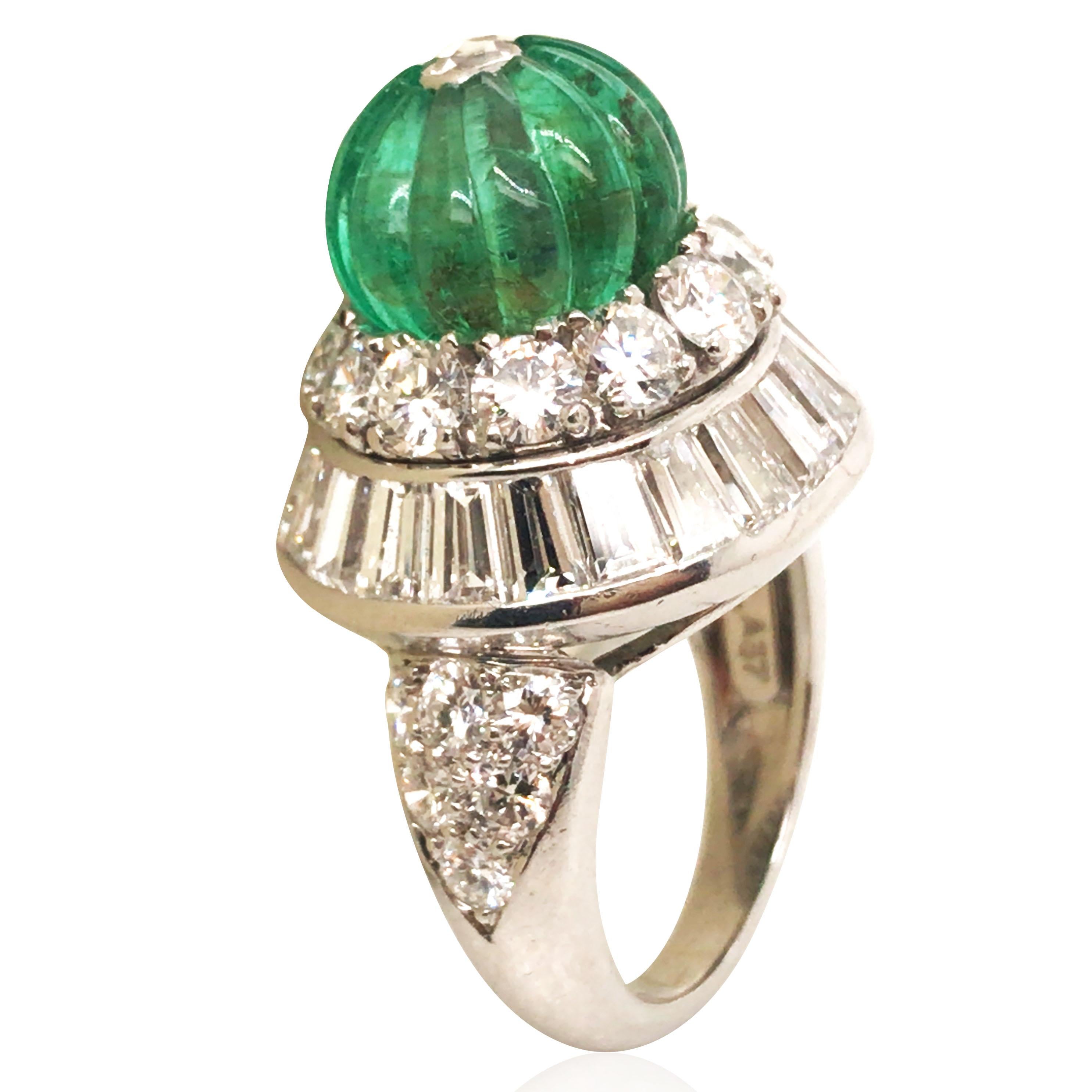 Mixed Cut David Webb, Platinum 18K Gold Emerald Diamond Ring, Certificate For Sale