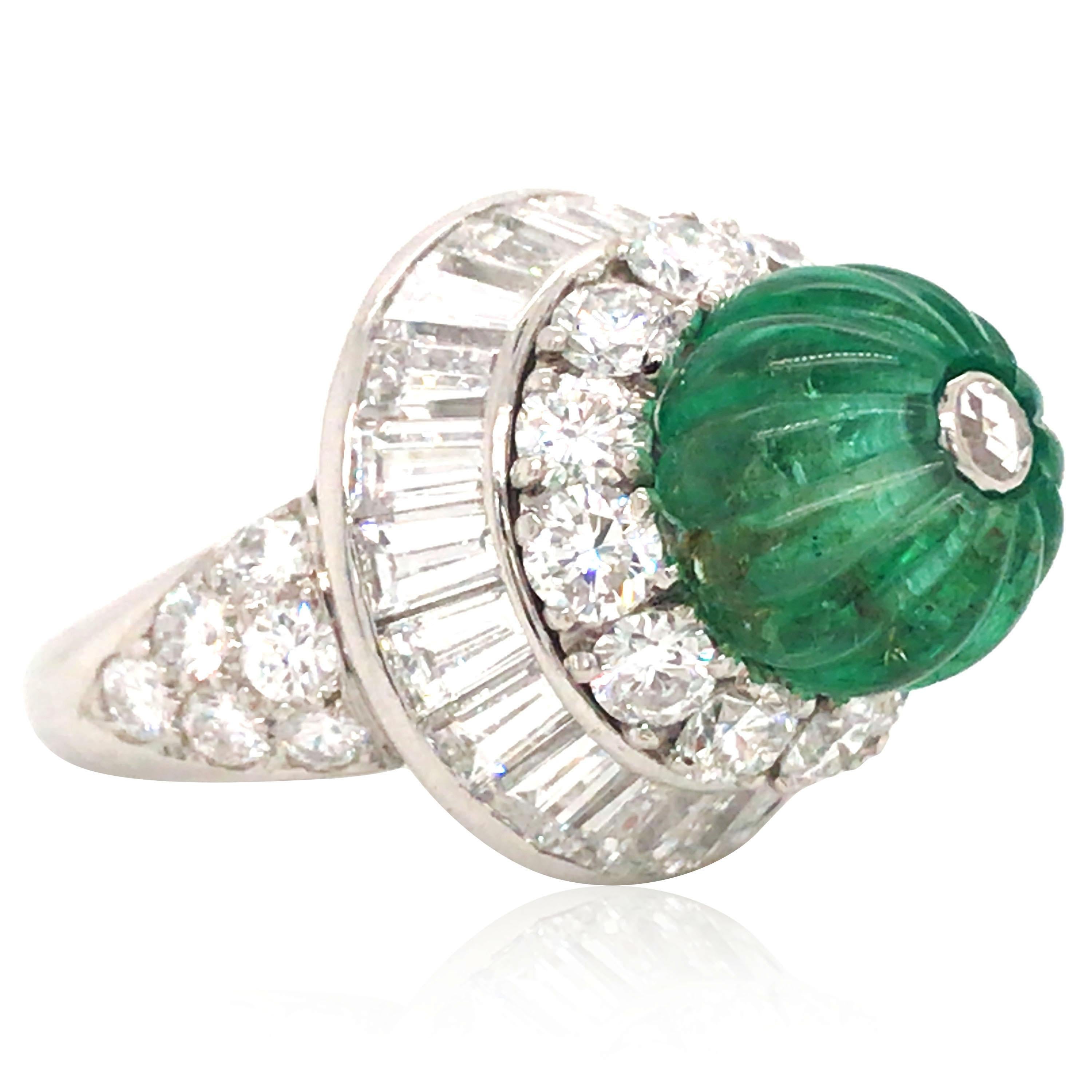 David Webb, Platinum 18K Gold Emerald Diamond Ring, Certificate In Good Condition For Sale In New York, NY