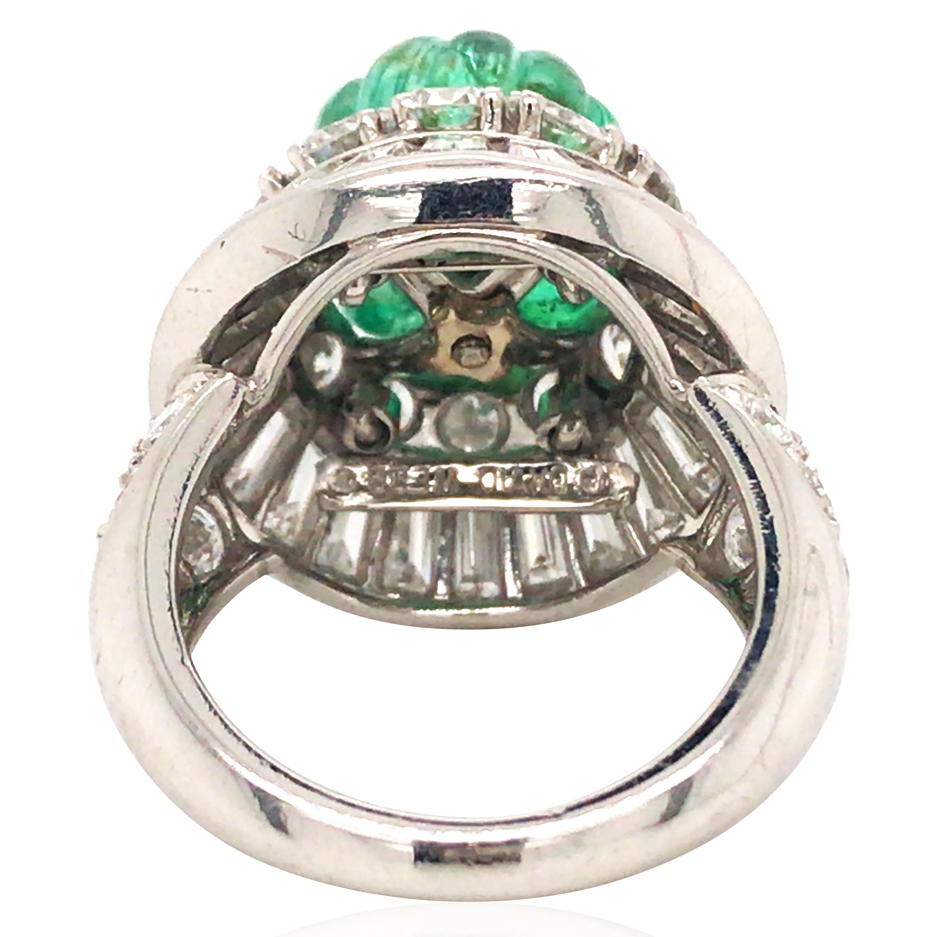 Women's or Men's David Webb, Platinum 18K Gold Emerald Diamond Ring, Certificate For Sale