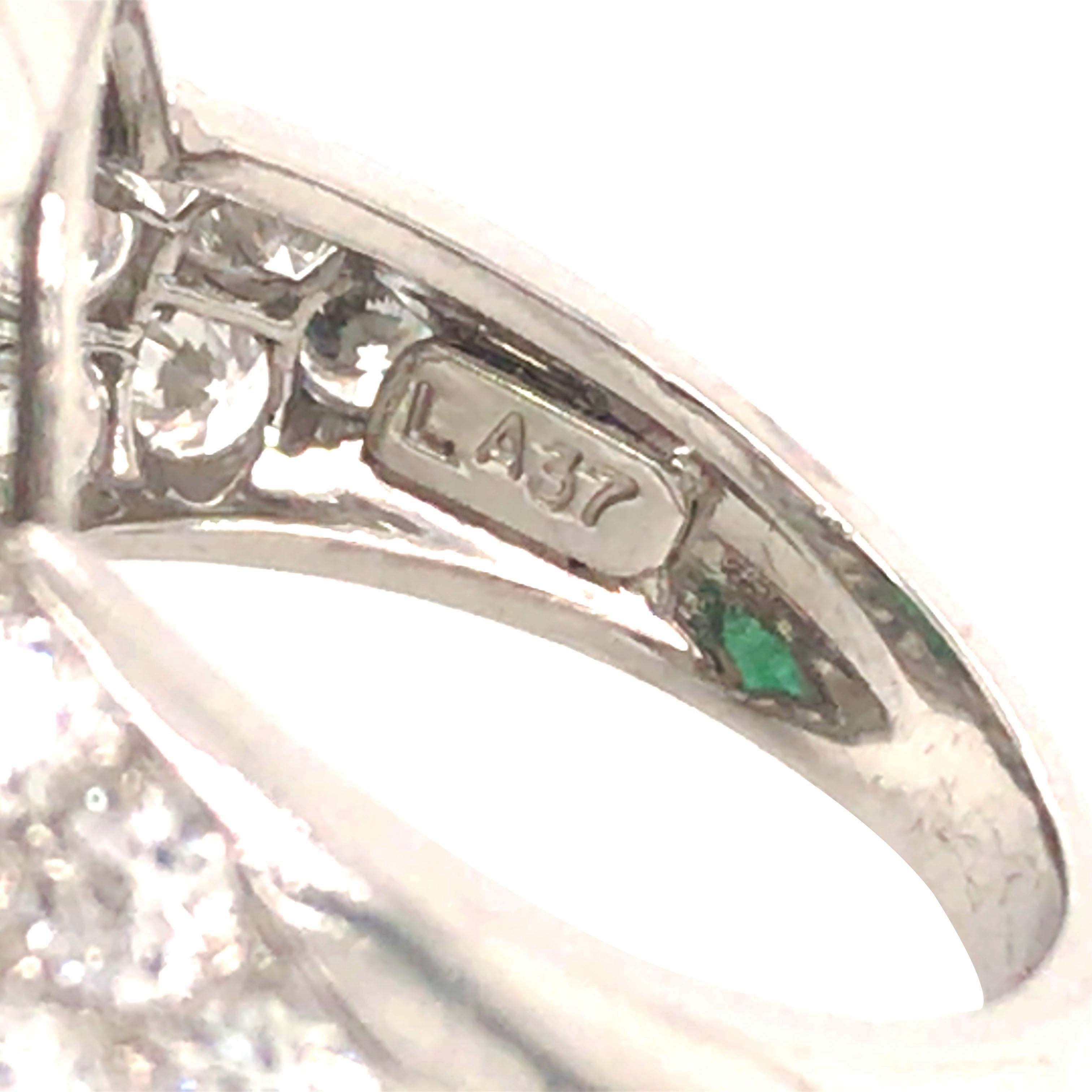 David Webb, Platinum 18K Gold Emerald Diamond Ring, Certificate For Sale 3