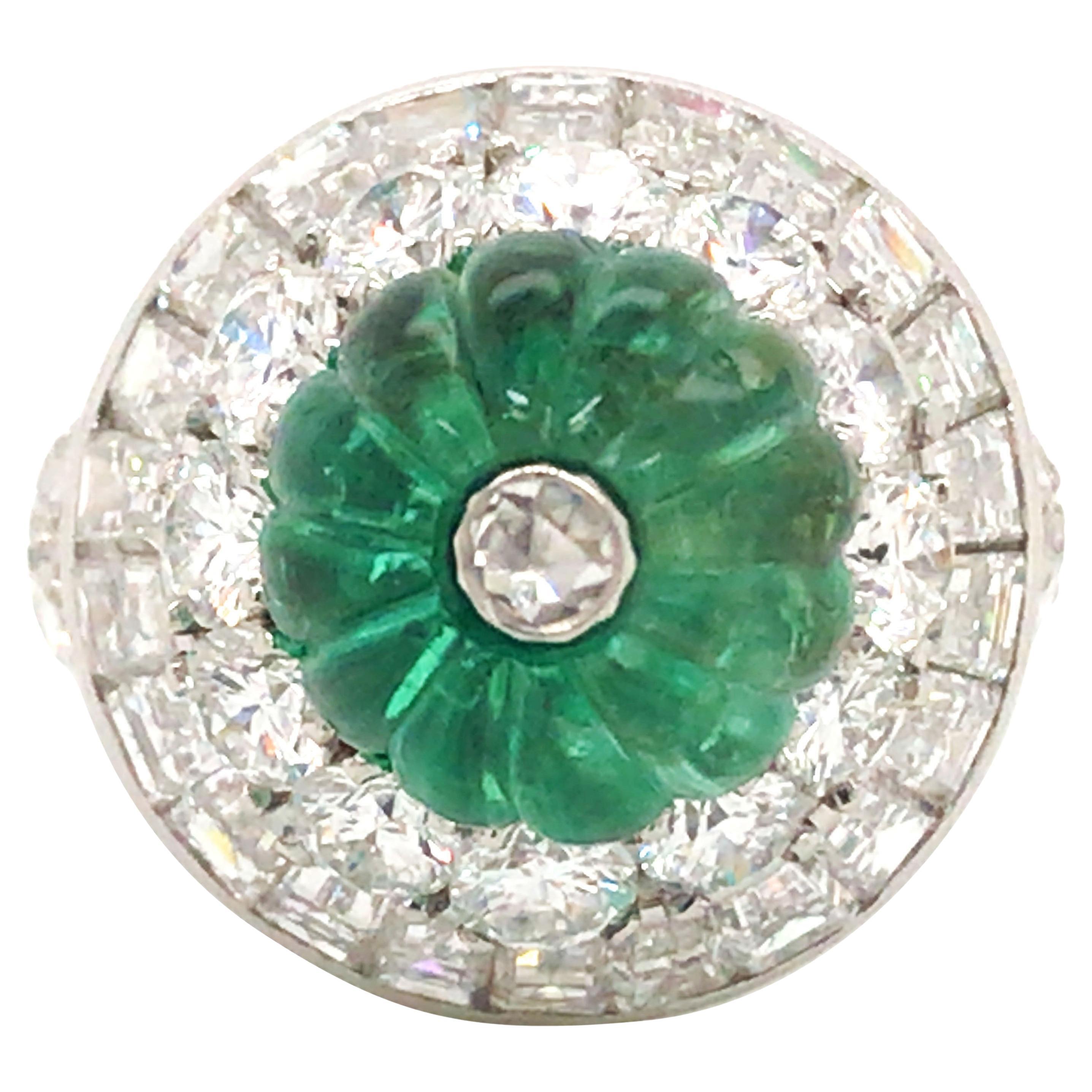 David Webb, Platinum 18K Gold Emerald Diamond Ring, Certificate For Sale