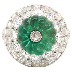 David Webb, bague en platine, or 18 carats, émeraude et diamant, certificat