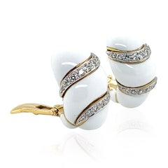 David Webb, Platinum 18K Gold Enamel Diamond Earrings, Certificate