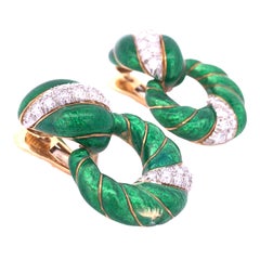 David Webb, Platinum 18K Gold Enamel Diamond Earrings