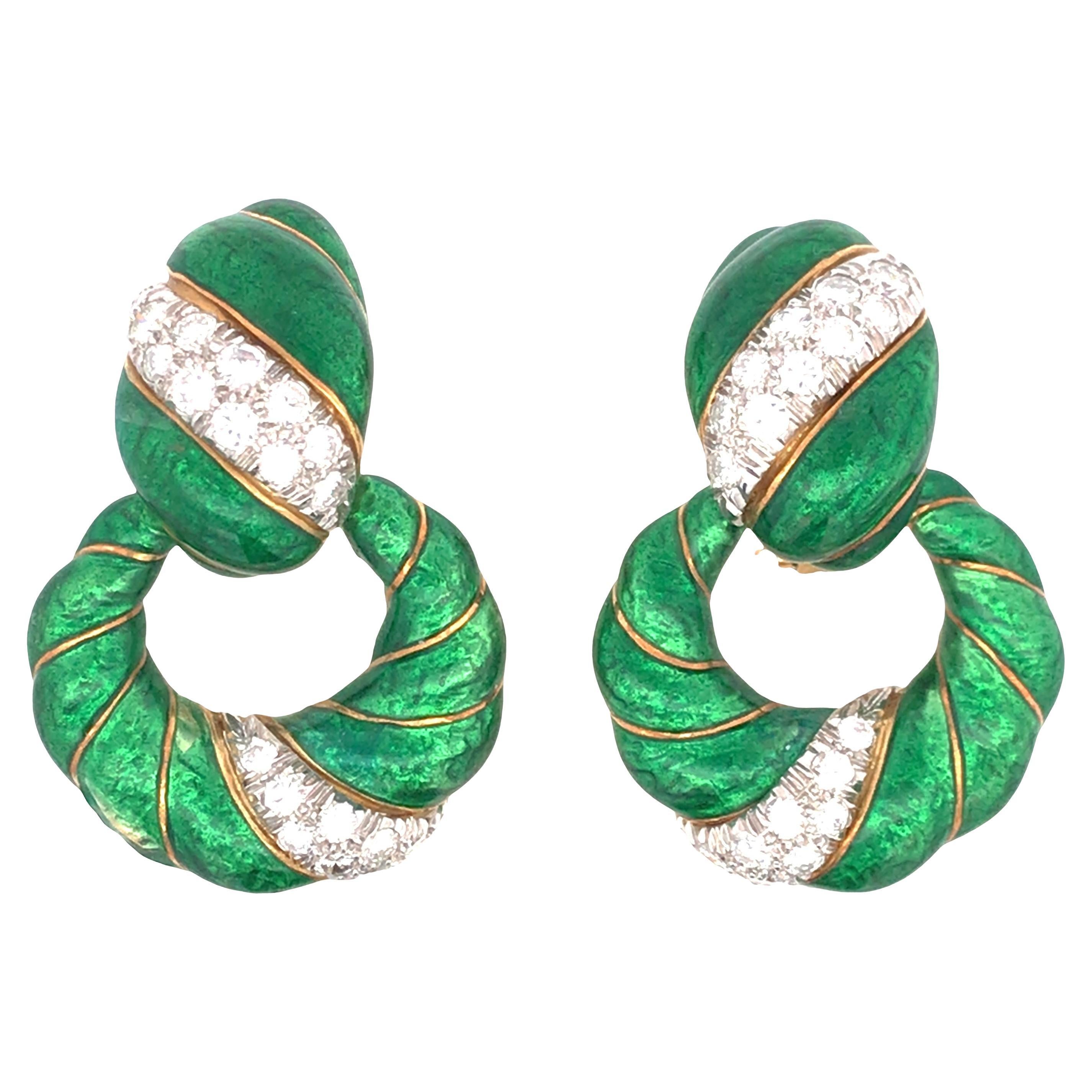 David Webb, Platin 18K Gold Emaille Diamant Ohrringe