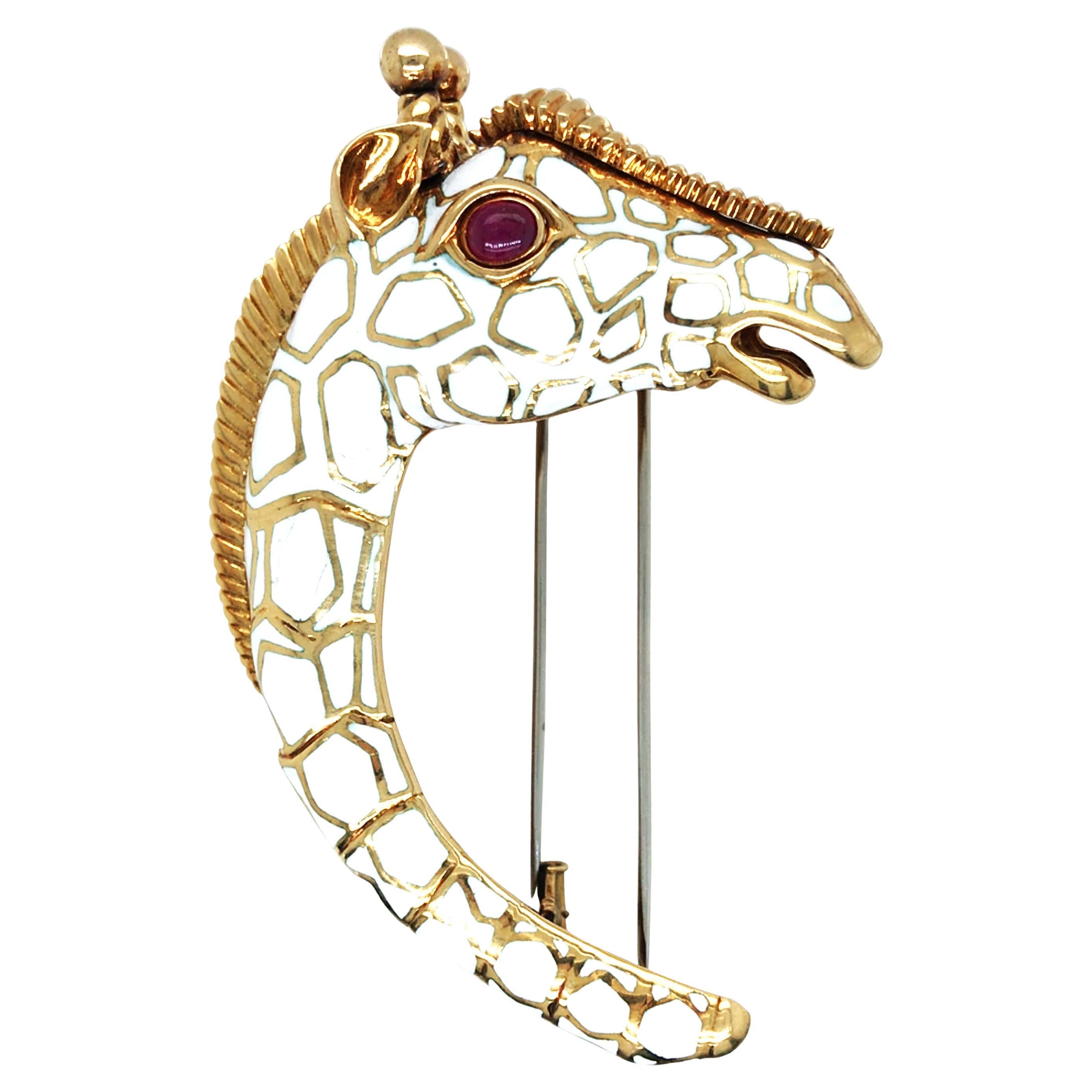 David Webb, Platinum 18K Gold Enamel Ruby Brooch
