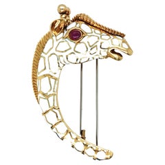 David Webb, Platinum 18K Gold Enamel Ruby Brooch