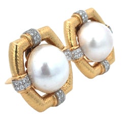 David Webb, Platinum 18K Gold Pearl Earrings