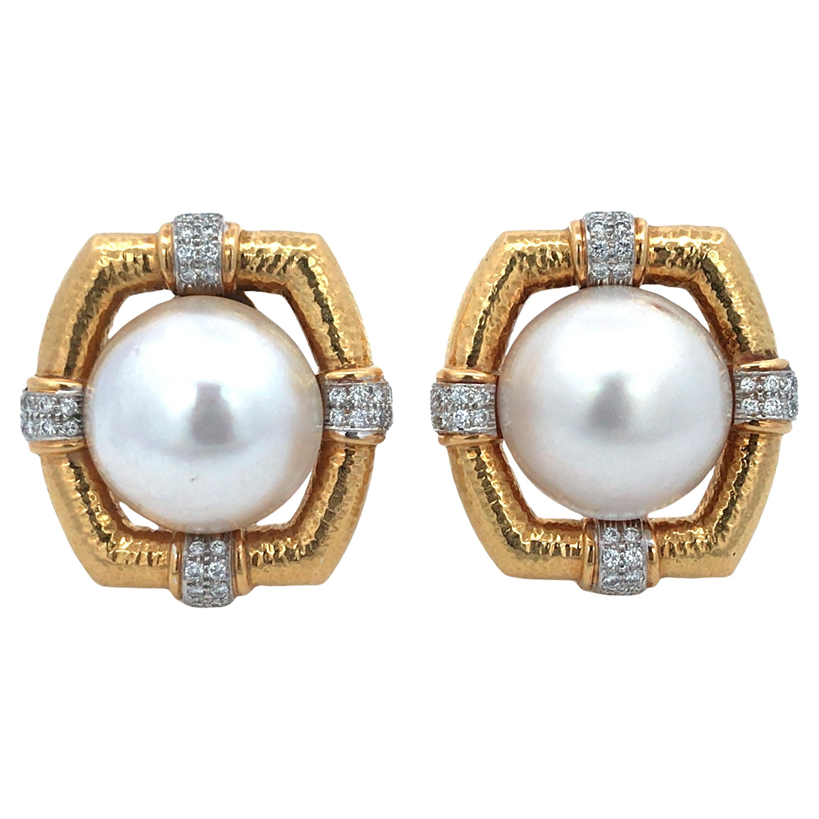 David Webb, Platinum 18K Gold Pearl Earrings