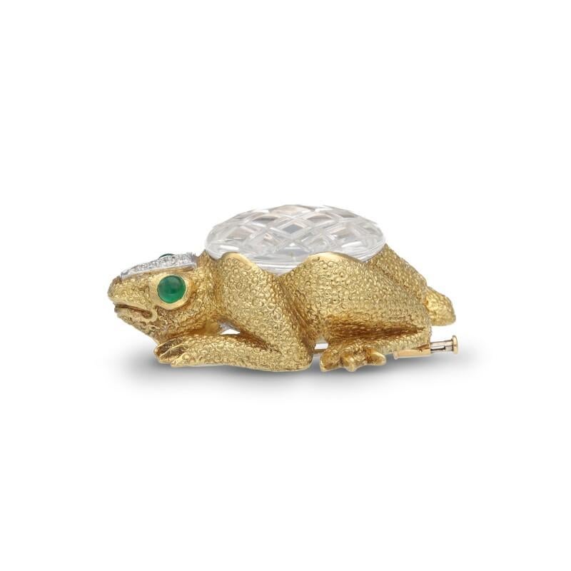 David Webb 18k Yellow Gold, Platinum, Rock Crystal, Diamond & Cabochon Emerald Frog Pendant / Brooch Vintage Circa 1980s


Here is your chance to purchase a beautiful and highly collectible designer pendant / brooch.  Truly a great piece at a great
