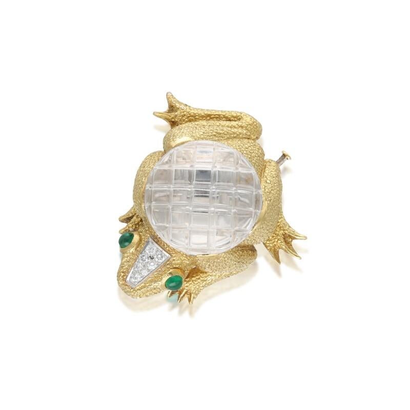 DAVID WEBB Broche pendentif grenouille en platine, 18k, cristal de roche, émeraude et diamant Excellent état - En vente à Beverly Hills, CA