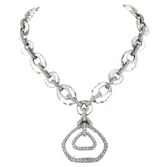 David Webb Platinum & 18K White Gold Carved Rock Crystal Diamond Necklace