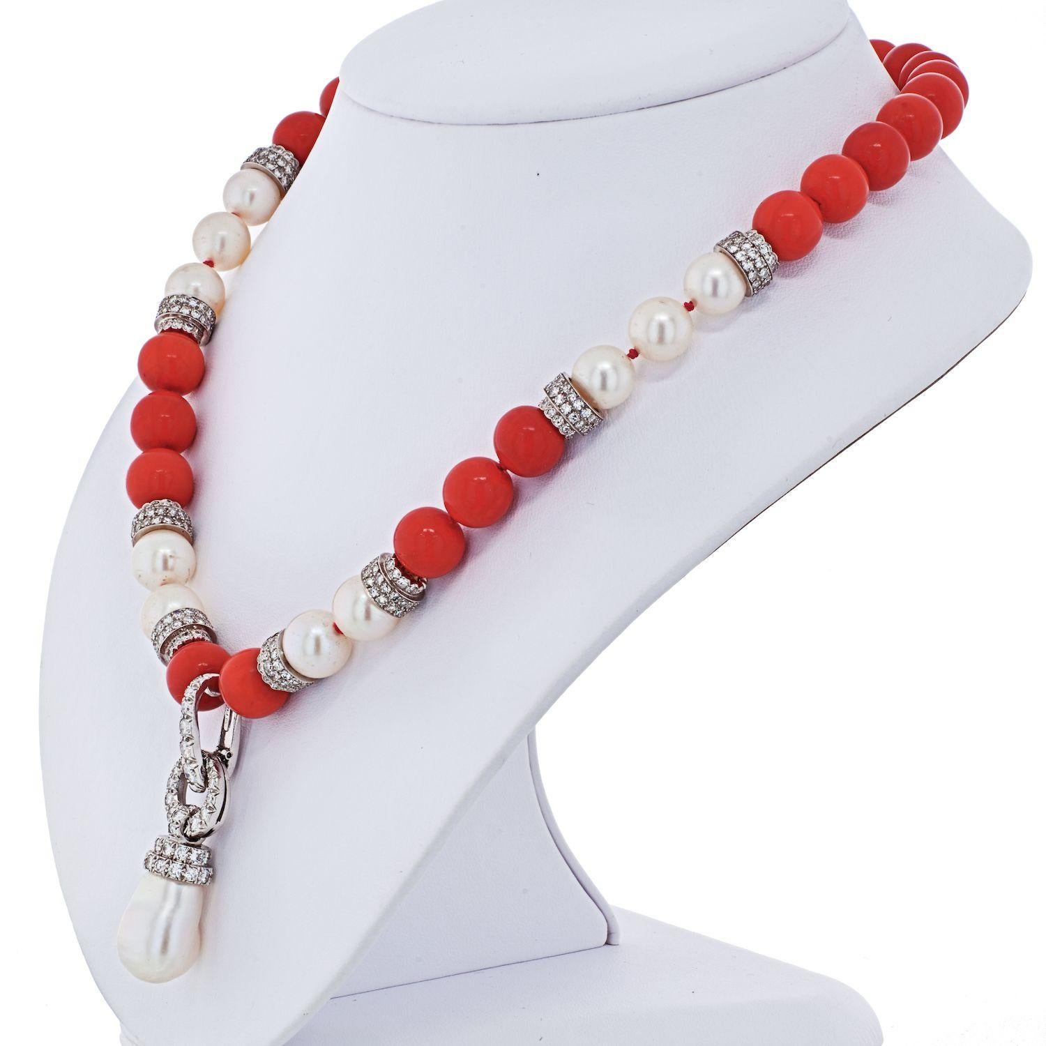 Experience the exceptional allure of the David Webb Coral and Pearl Diamond Bead Necklace, a unique and captivating piece that combines coral, pearls, and diamonds in an exquisite design.

**Key Features:**

1. **Material:**
   - Crafted in a