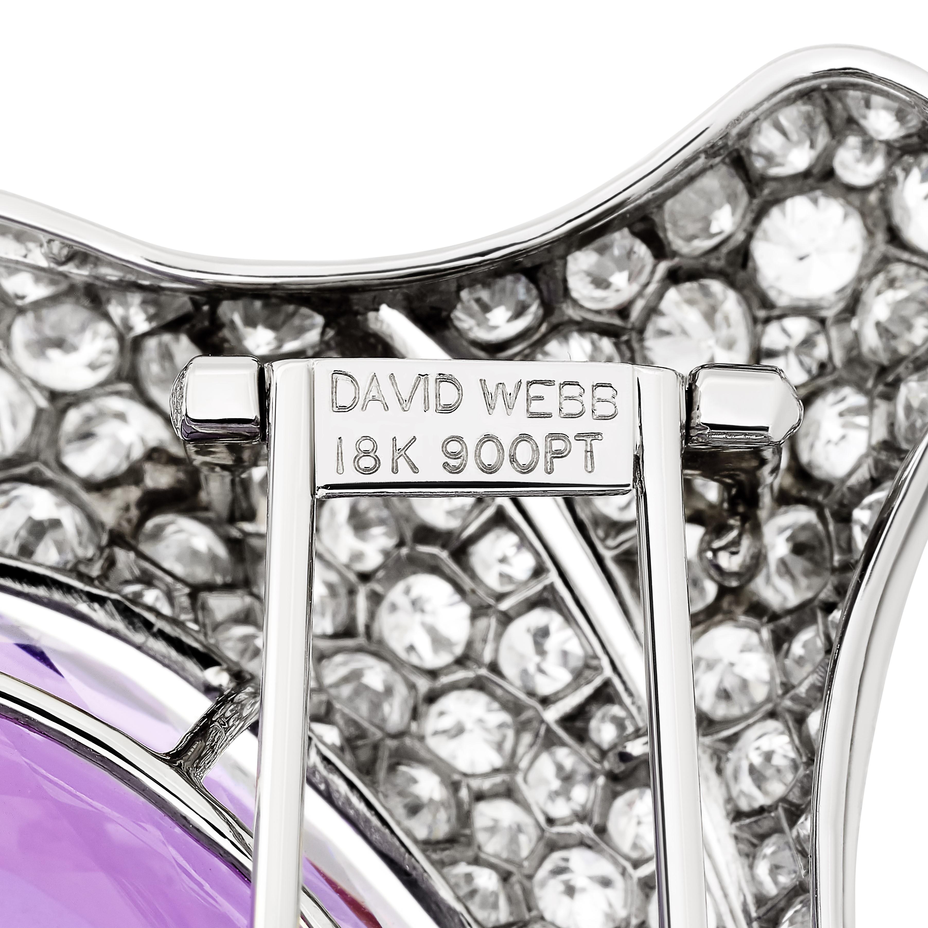 Taille poire David Webb Clips/Pins en platine 18 carats, diamants et grande améthyste en vente
