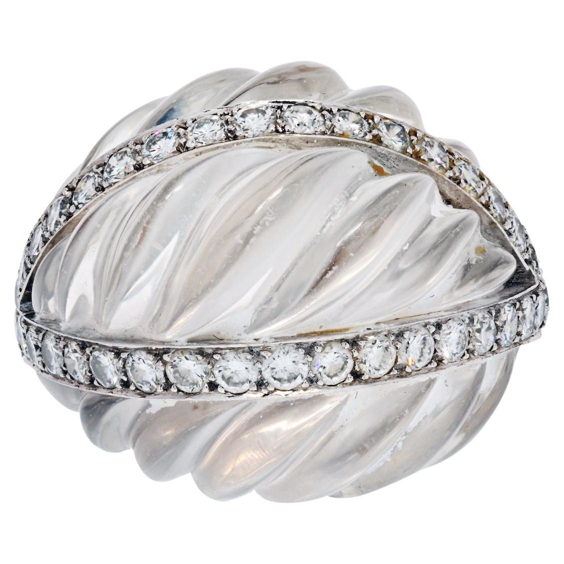 David David Platinum & 18K White Gold Rock Crystal Diamond Arch Ring (bague en forme d'arche en cristal de roche et en diamant) en vente