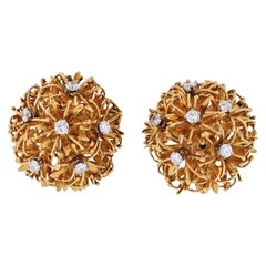 David Webb Platinum & 18k Yellow Gold 1.25 Carat Diamond 'Bouquet' Clip Earrings