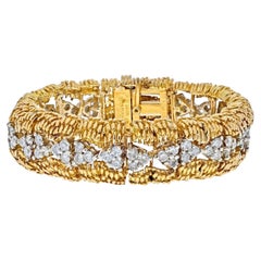 David Webb Platinum & 18K Yellow Gold 1960's Round Diamond Openwork Bracelet