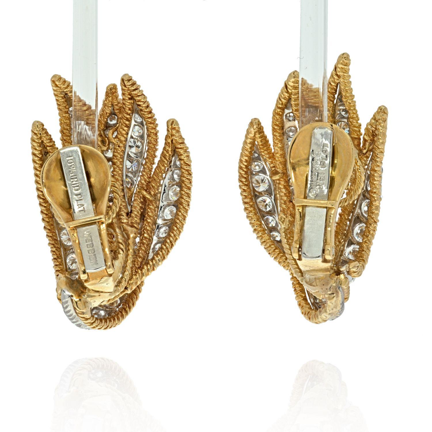 18k gold and diamond leaf earrings