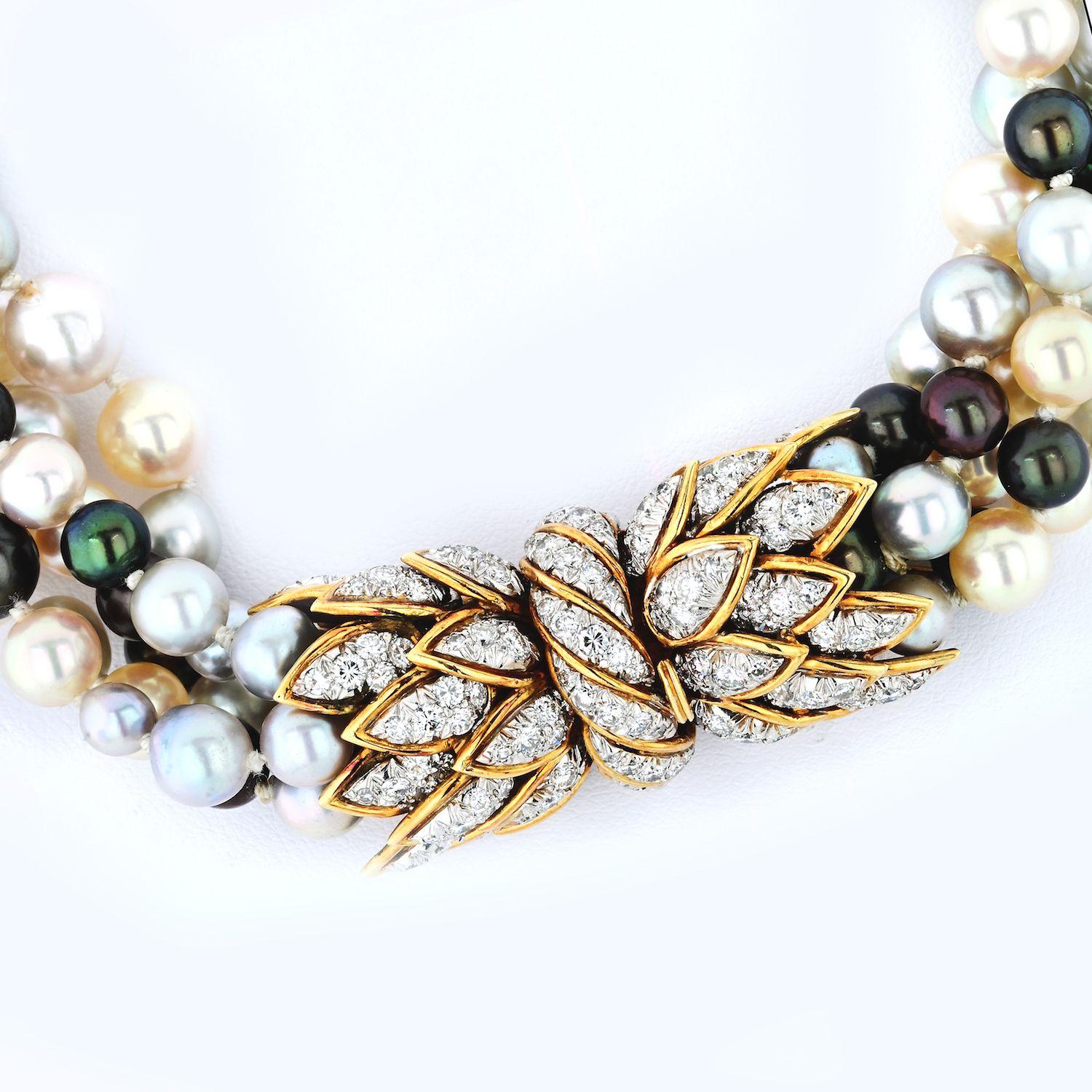Moderne David Webb, collier torsadé en platine et or 18 carats avec perles multicolores en vente