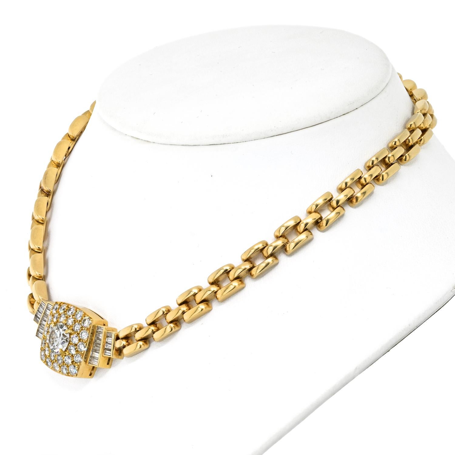 Modern David Webb Platinum & 18K Yellow Gold 6.40cttw Diamond Choker Necklace For Sale