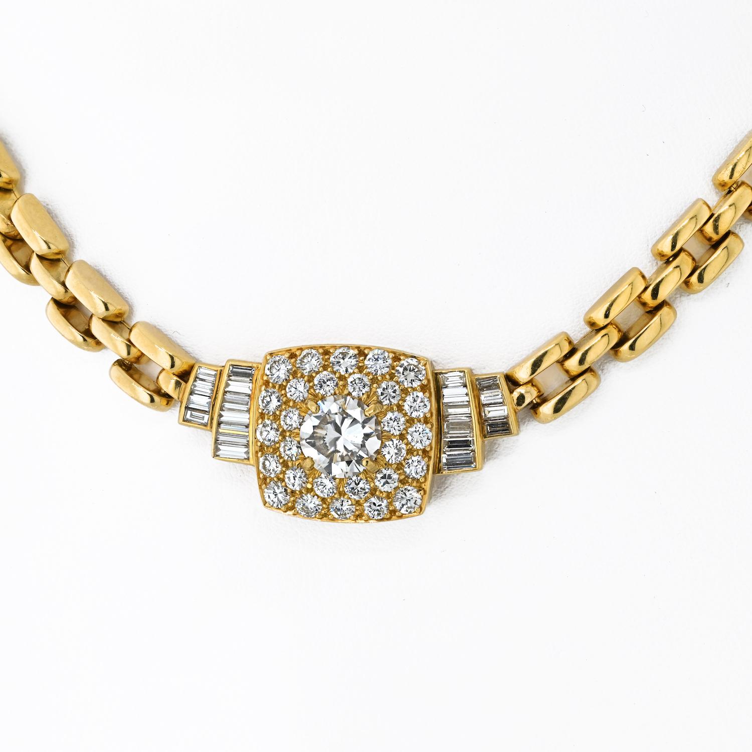 Round Cut David Webb Platinum & 18K Yellow Gold 6.40cttw Diamond Choker Necklace For Sale