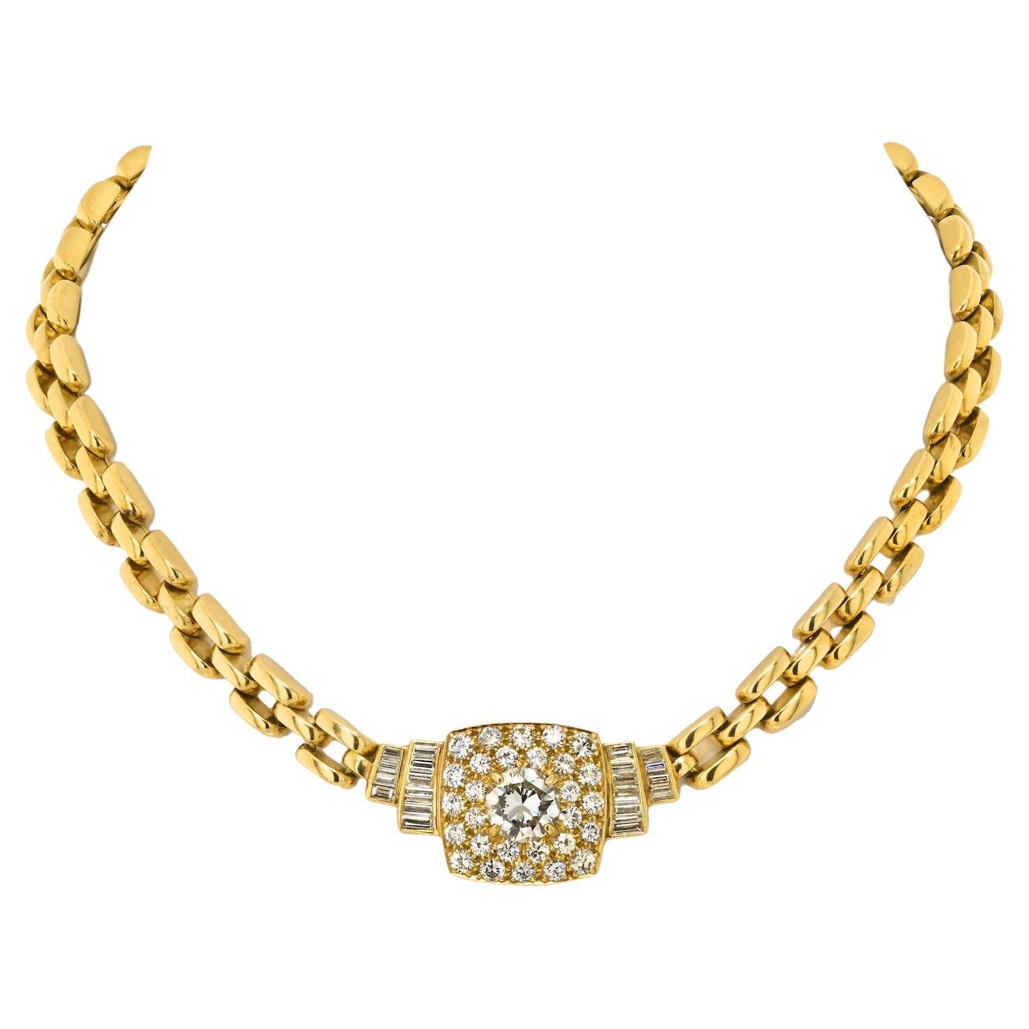 David Webb Platinum & 18K Yellow Gold 6.40cttw Diamond Choker Necklace For Sale
