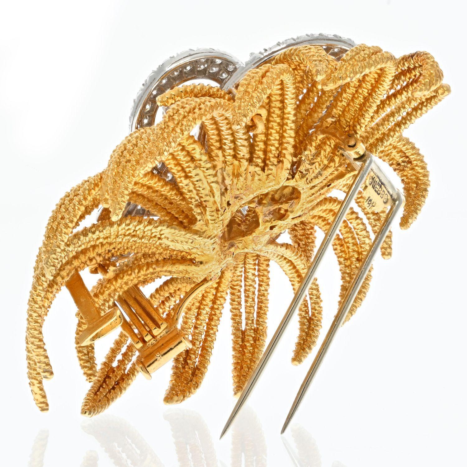 Moderne David Webb Broche en platine et or jaune 18 carats avec diamants de 8 carats en vente