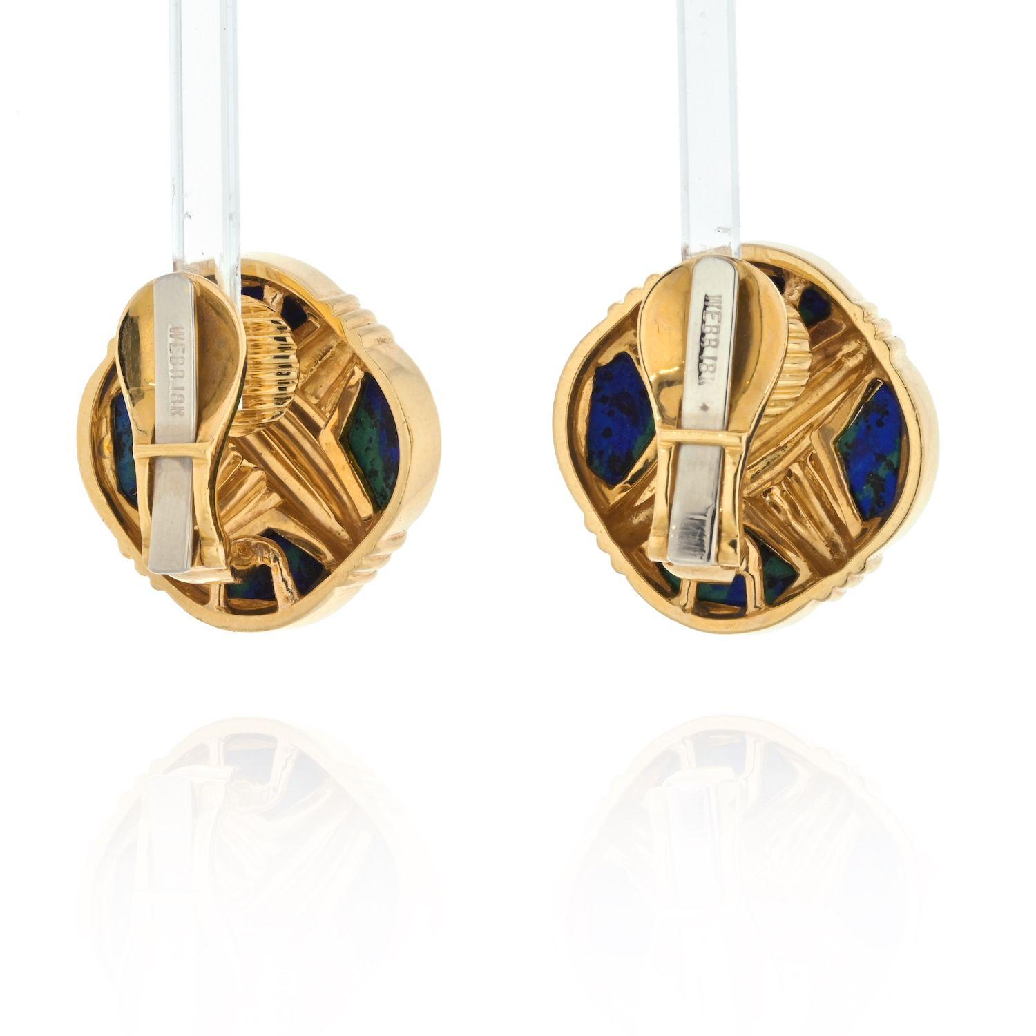 Ohrringe aus Platin und 18 Karat Gelbgold mit Azurmalachit im X-Design von David Webb im Zustand „Hervorragend“ im Angebot in New York, NY