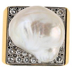 David Webb Barockperlen-Diamantring aus Platin und 18 Karat Gelbgold