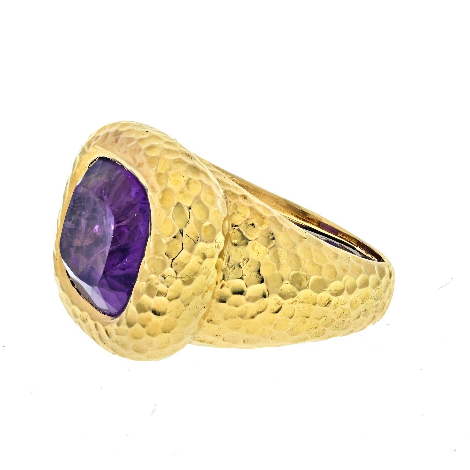 Purple Cushion Cut Amethyst ring, David Webb. Royalty, this stone represents a strong presence, this deep purple amethyst stone fills your regal soul. 

A rare find crafted by David Webb, at a very affordable price.  You will be very happy with the