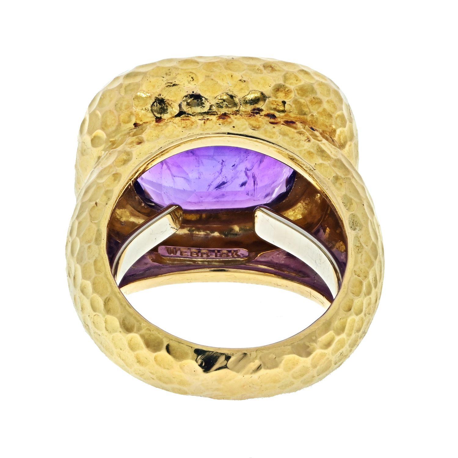 Modern David Webb Platinum & 18K Yellow Gold Bezel Set Purple Amethyst Ring For Sale