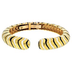 David Webb Platinum & 18K Yellow Gold Black And White Enamel Bangle Bracelet