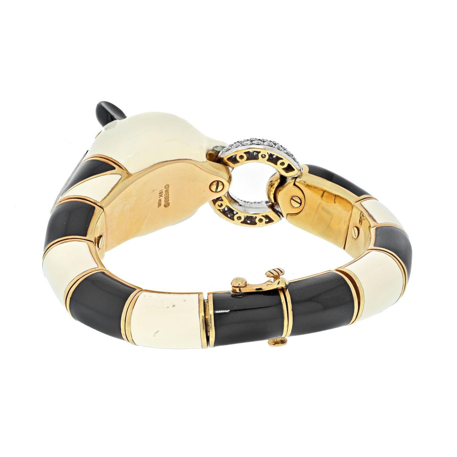 Modern David Webb Platinum & 18K Yellow Gold Black and White Enamel Panda Bracelet For Sale