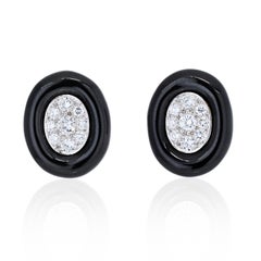 David Webb Platinum & 18K Yellow Gold Black Enamel and Diamond Clip Earrings