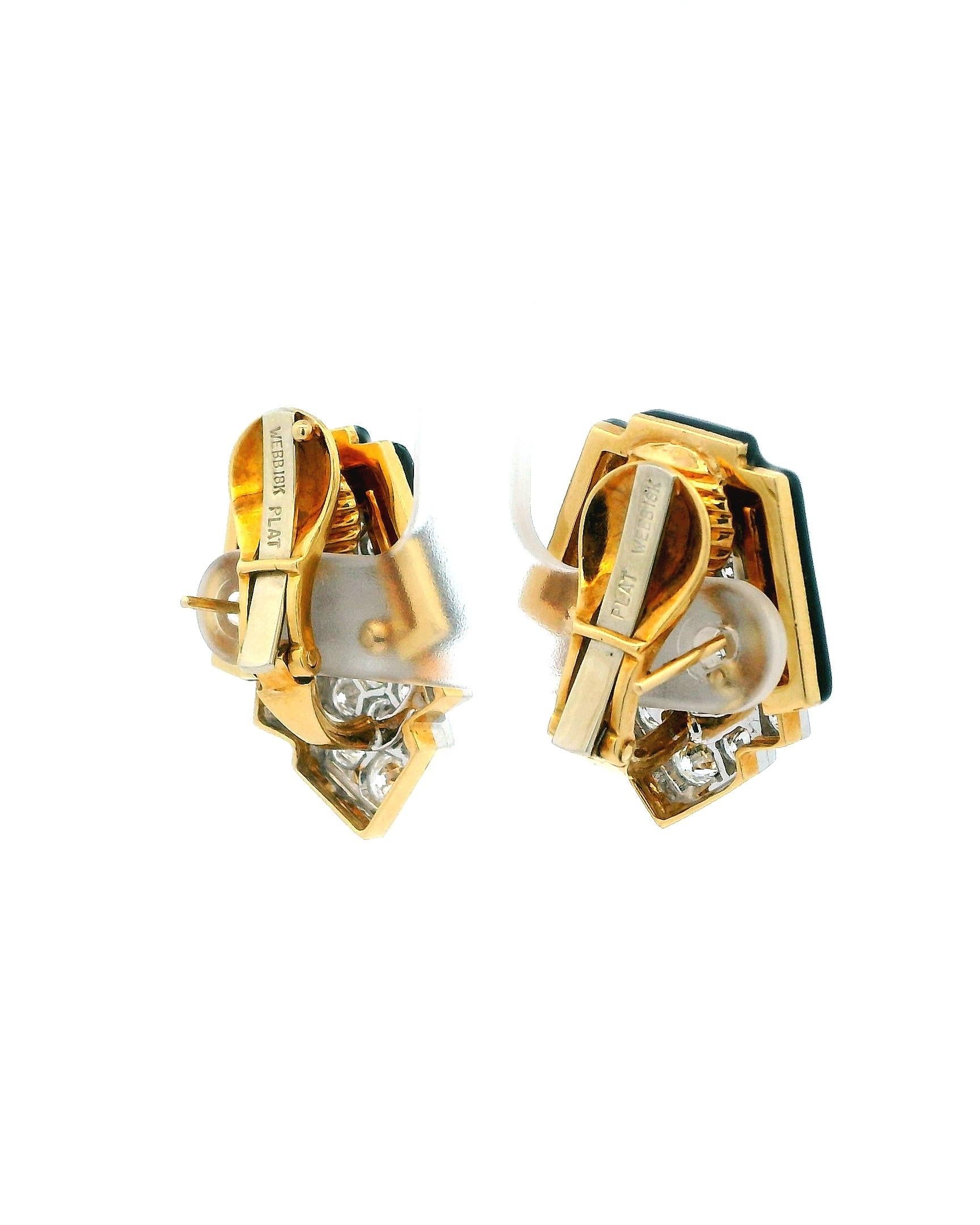Contemporaneo David Webb Orecchini a clip in platino e oro giallo 18 carati con smalto nero e diamanti in vendita